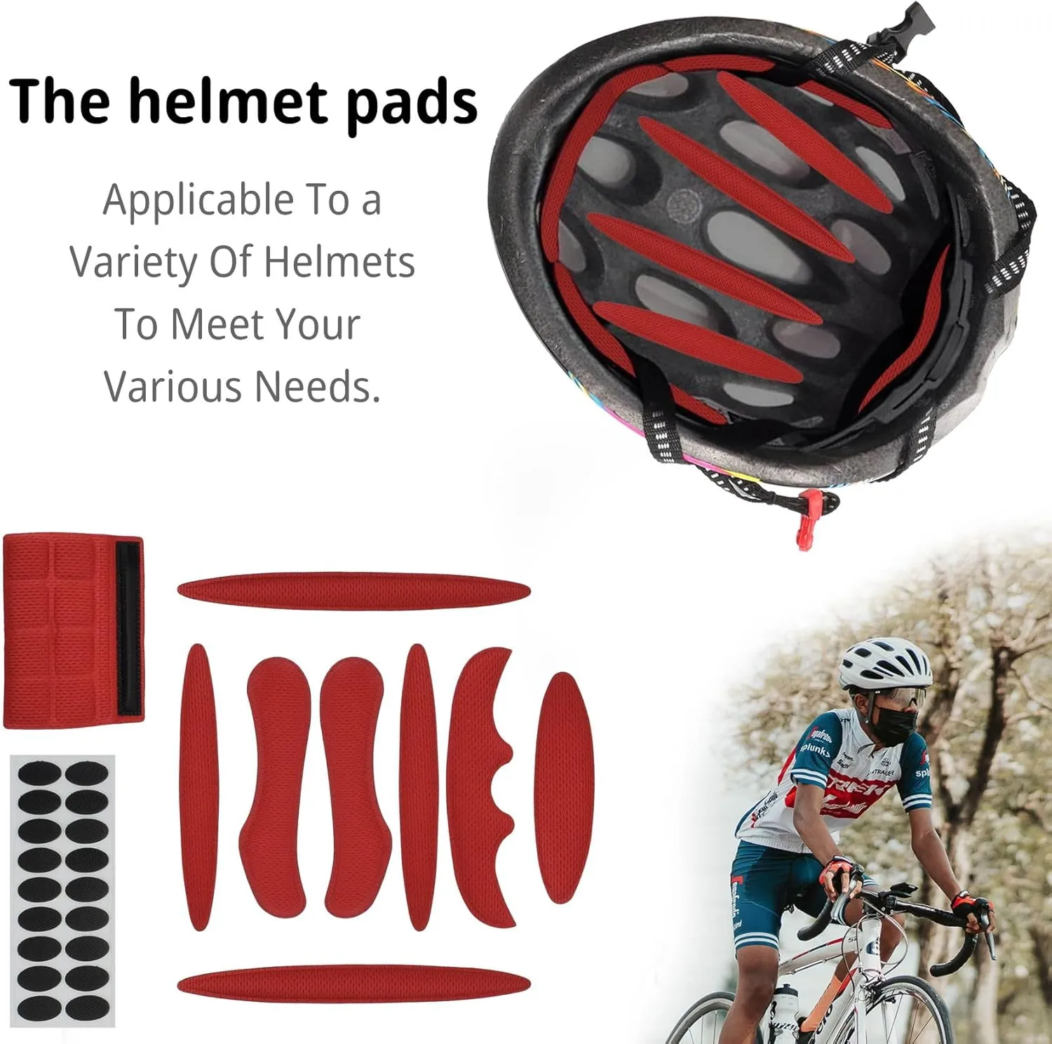 1 Set Cycle Helmet Pads, Padding Kit, Universal Foam Pads for Motorcycle Bike Cycling Helmet (Red)