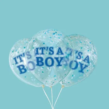12" It's A Boy Clear Latex Balloon with Confetti