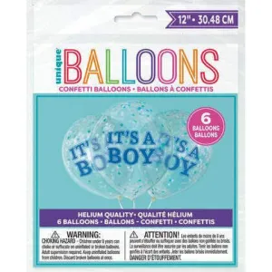 12" It's A Boy Clear Latex Balloon with Confetti