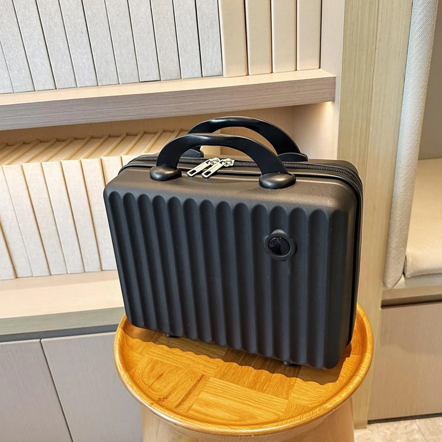 13 Inch Makeup Train Cosmetic Case Hard Shell ABS Portable Mini Suitcase for Hand Luggage w Elastic Straps Organizer Makeup Toiletry, Gift for Her Women