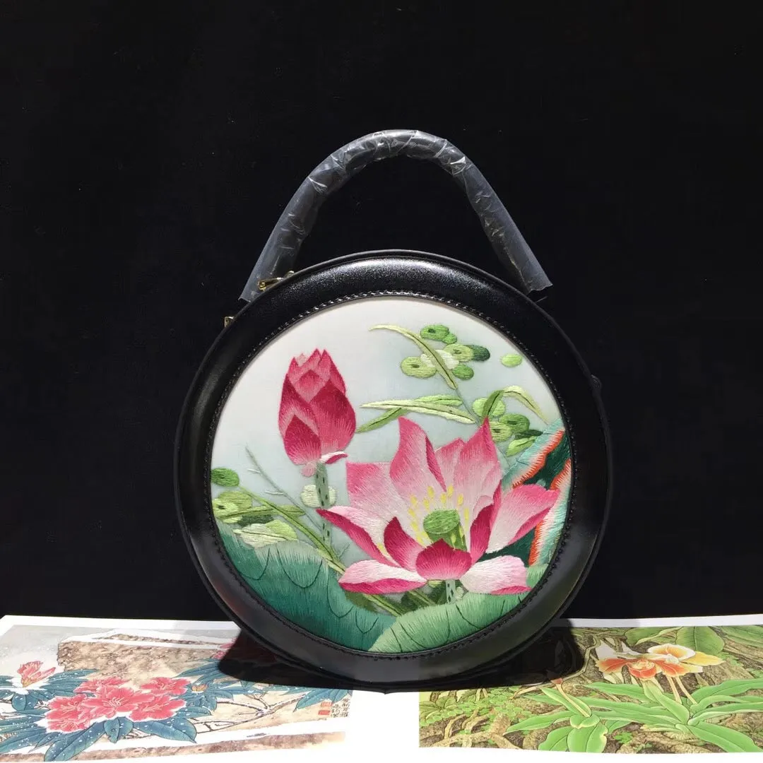 131218 Su embroidery retro cowhide small round bag genuine leather bag women's handbag shoulderbag