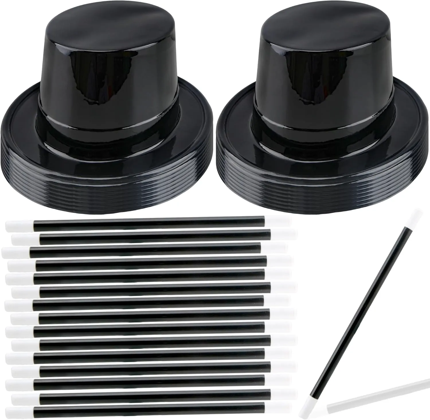 16 Pcs Plastic Top Hats with 16 Pcs Magician Wand Black Top Hats Magician Hat for Men Women Halloween Party Dress up Accessories