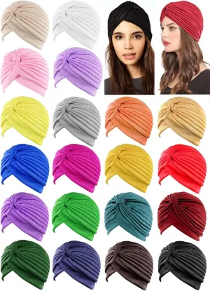 20 Pieces Stretchy Beanie Turban Cap Twisted Head Wraps Chemo Hat Pleated Headwrap Head Cover for Women Girl Multicolor