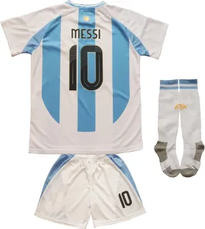 2024 Argentina #10 Leo. Copa-America Home Kids Football Soccer Jersey/Shorts/Socks Kit Youth Sizes