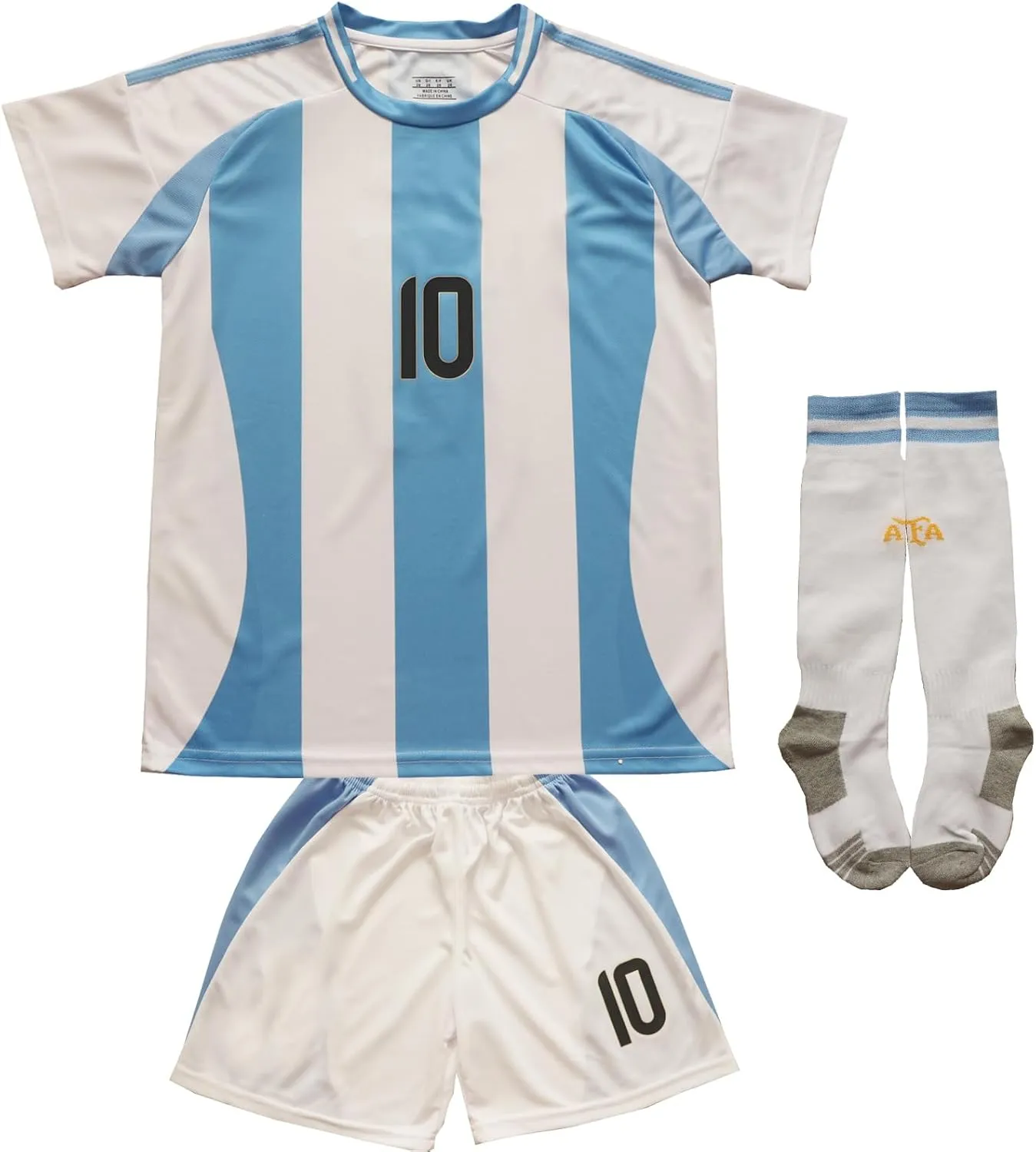 2024 Argentina #10 Leo. Copa-America Home Kids Football Soccer Jersey/Shorts/Socks Kit Youth Sizes