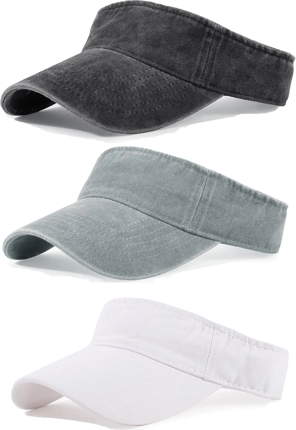 3 Pack Sun Visors for Women Men Cooling Lightweight Sports Sun Hats Adjustable Twill Cotton Run Visor