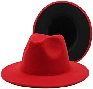 36 Color Double Woolen Felt Hat, European and American Fashion Double-Sided Color Matching Hat, Men and Women Flat Brim Jazz Hat Luopan Caps & Hats(Red Black,Medium)