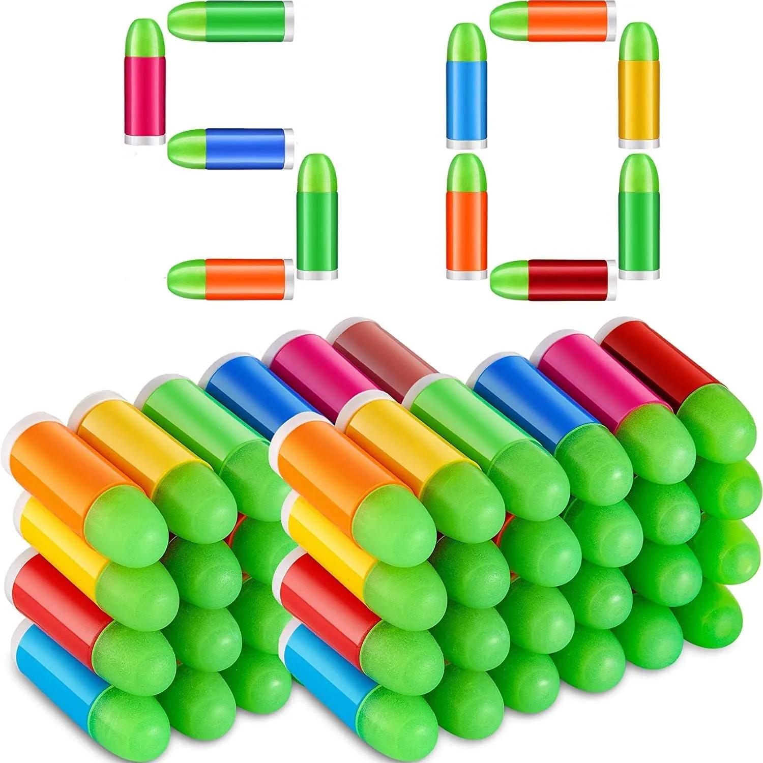50 PCS Colt Toy Gun Pistol Revolver Replacement Rubber Bullets Ammo Refill Pack - Rubber Tip Glow in the Dark Toy Gun Bullets Mixed Color, Compatible with M1911 Toy Gun, C96 Toy Gun and 45 ACP Toy Gun