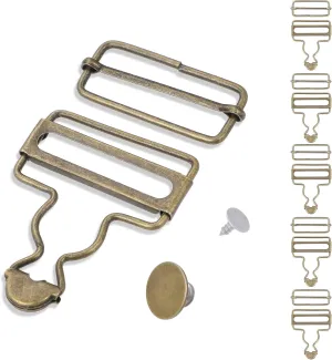 6 Sets Overalls Buckles, Metal Overall Clasp Replacement with Adjustable Tri Glide Slide Buckle and Buttons, Suspender Clips for Jeans Suspender, Bib Pants DIY Sewing Accessories