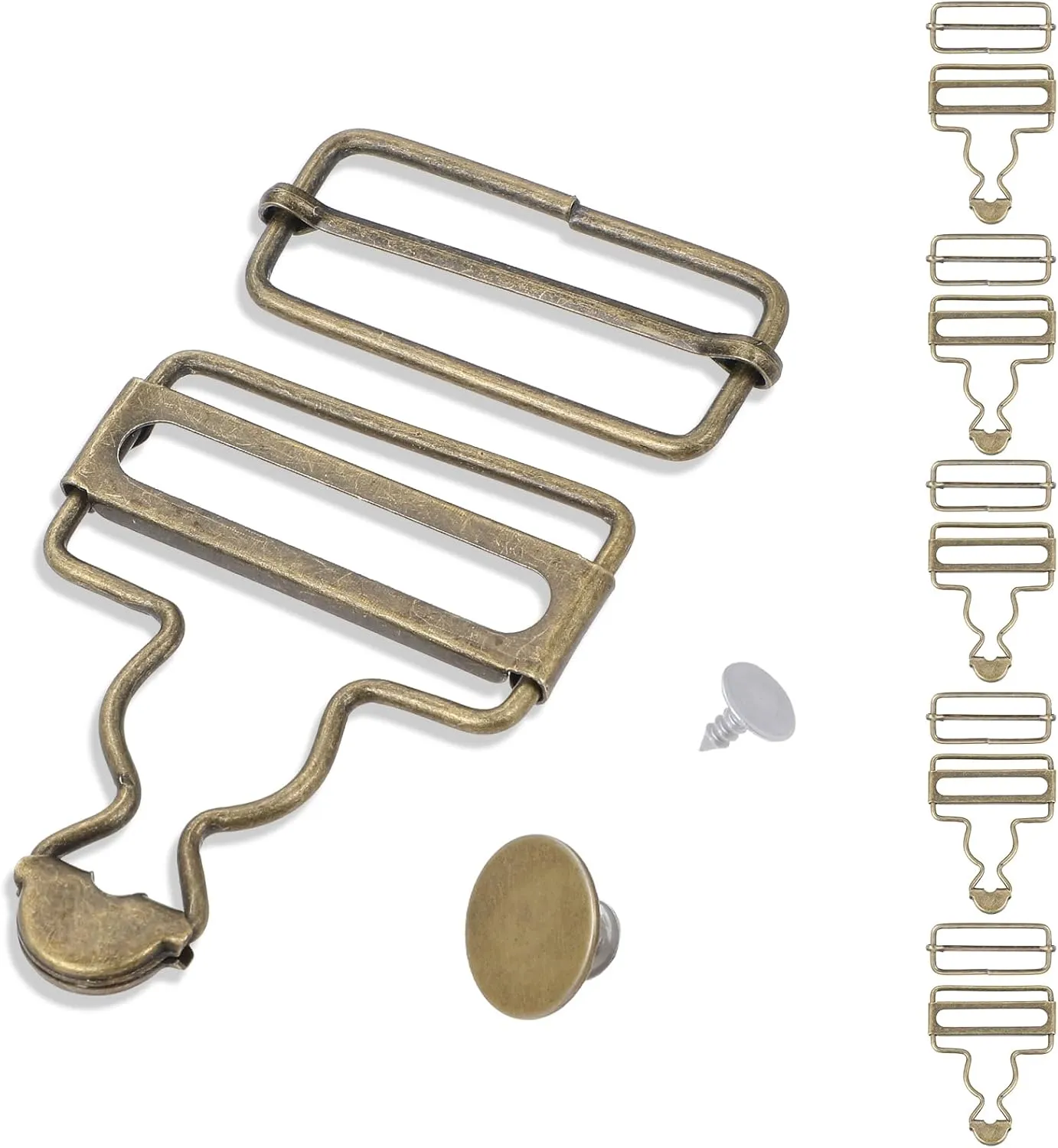 6 Sets Overalls Buckles, Metal Overall Clasp Replacement with Adjustable Tri Glide Slide Buckle and Buttons, Suspender Clips for Jeans Suspender, Bib Pants DIY Sewing Accessories