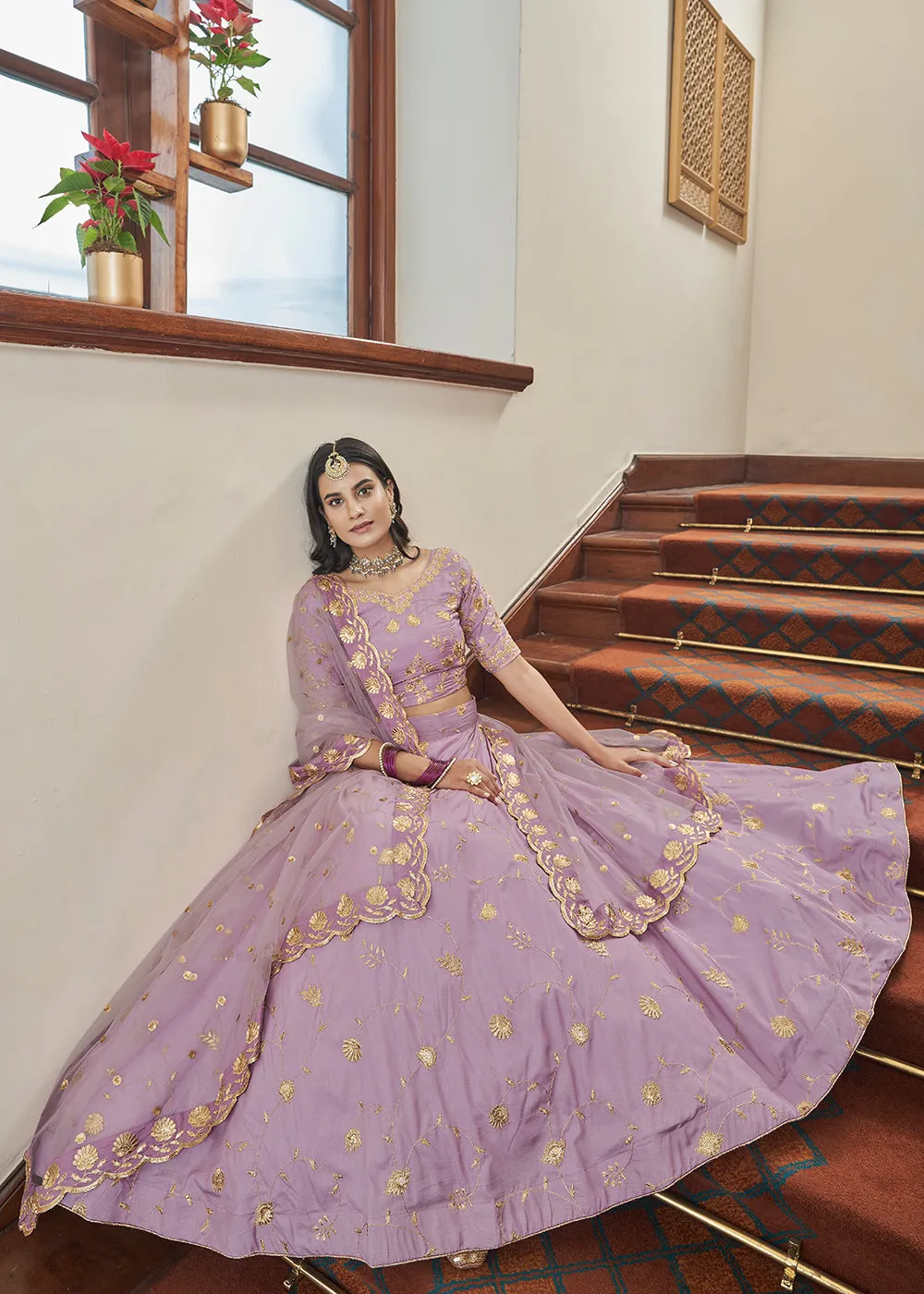 Adorning Art Silk Lavender Wedding Lehenga Choli
