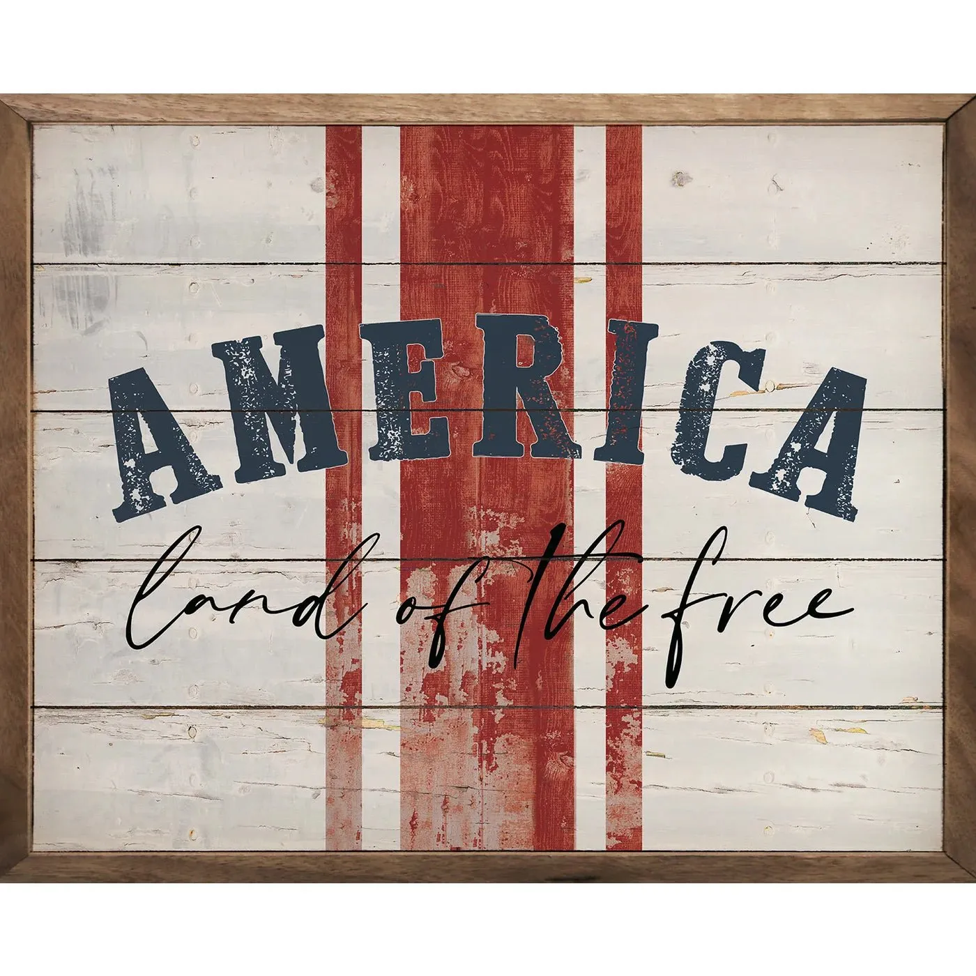 America Land Of The Free Stripes Wood Framed Print