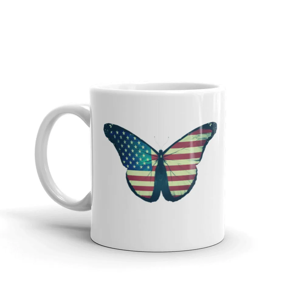 American flag butterfly white coffee mug, lioness-love