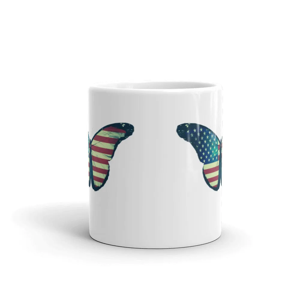 American flag butterfly white coffee mug, lioness-love