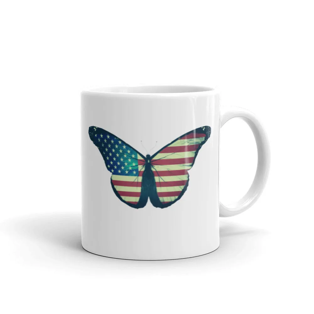 American flag butterfly white coffee mug, lioness-love