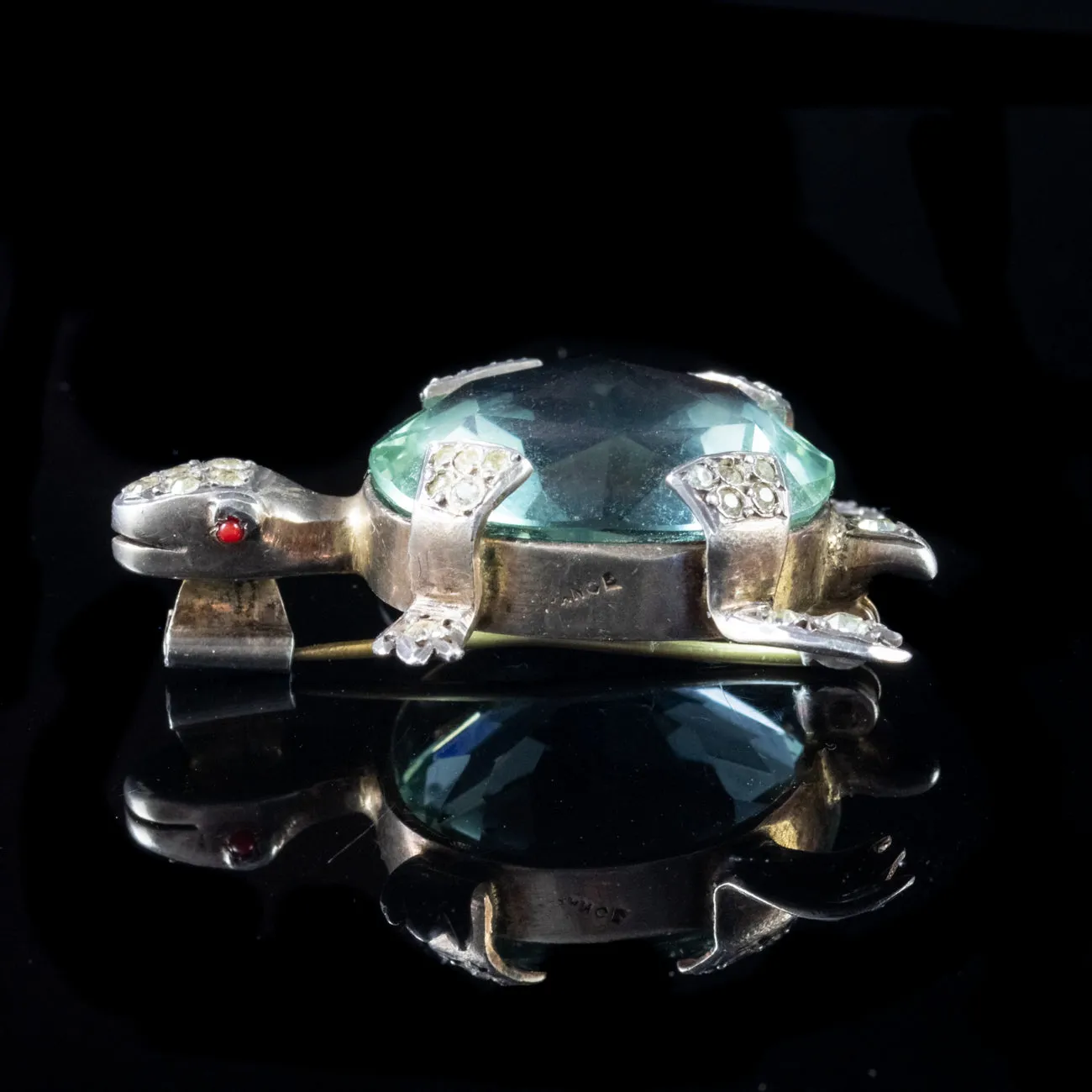 Antique French 23Ct Blue Tourmaline Paste Turtle Brooch Silver Circa 1900