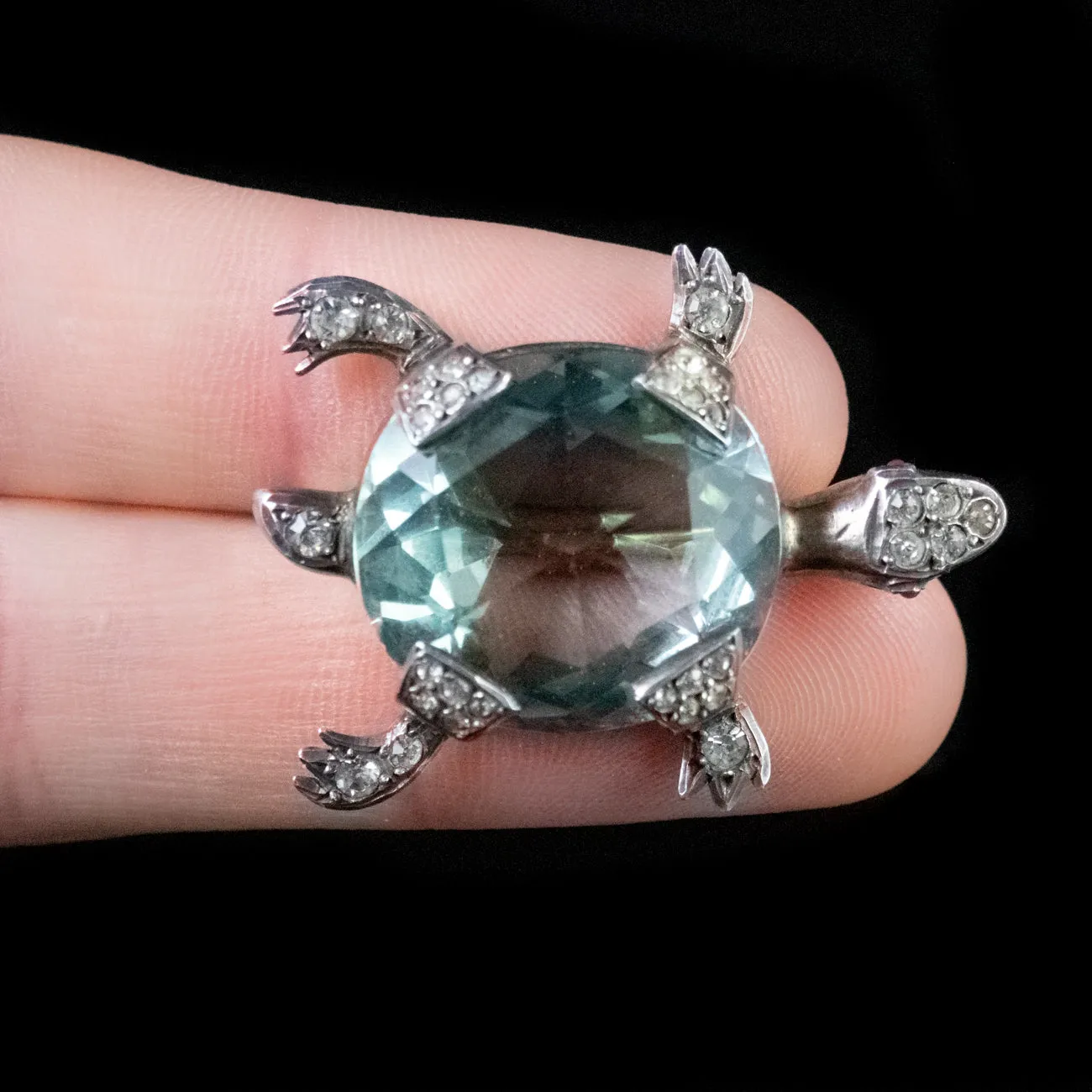 Antique French 23Ct Blue Tourmaline Paste Turtle Brooch Silver Circa 1900