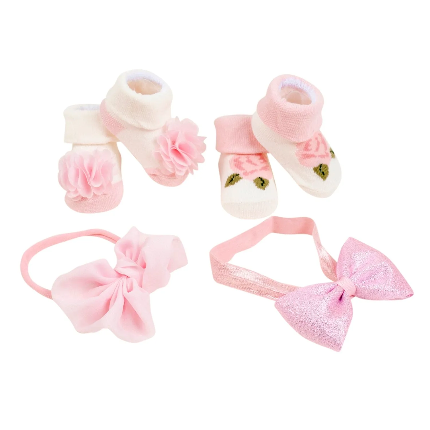 Baby Moo Born To Shine Infant Girl 4-Piece Gift Hairband And Socks Set - Pink