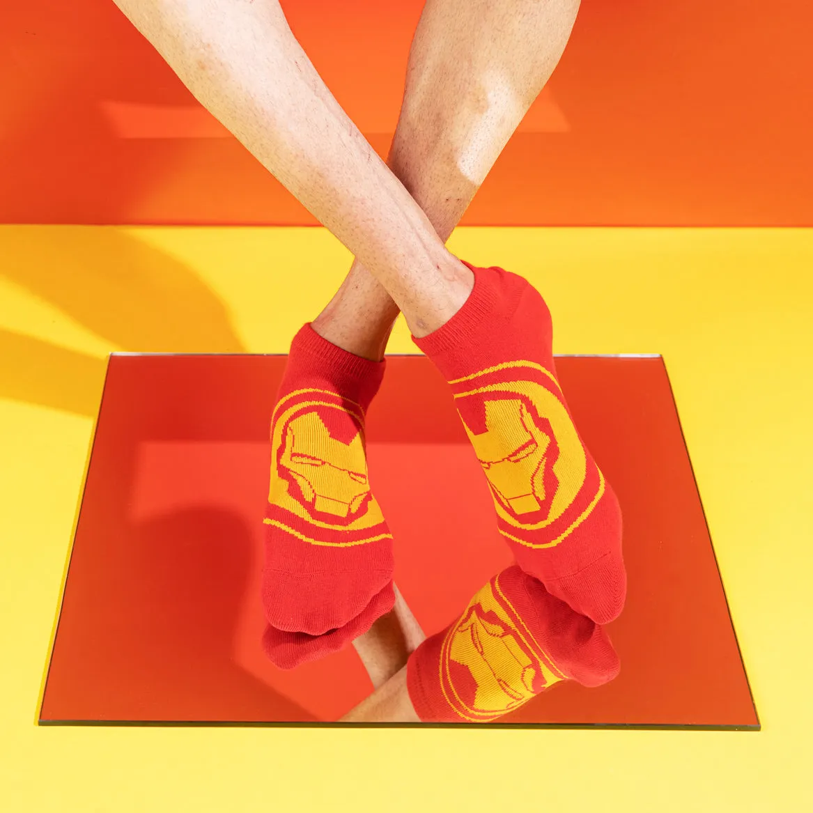 Balenzia x Marvel Character Crew & Lowcut/Ankle Length Sock for Men- "INVINCIBLE IRON MAN"Gift Pack (Pack of 2 Pairs)(Free Size) Red
