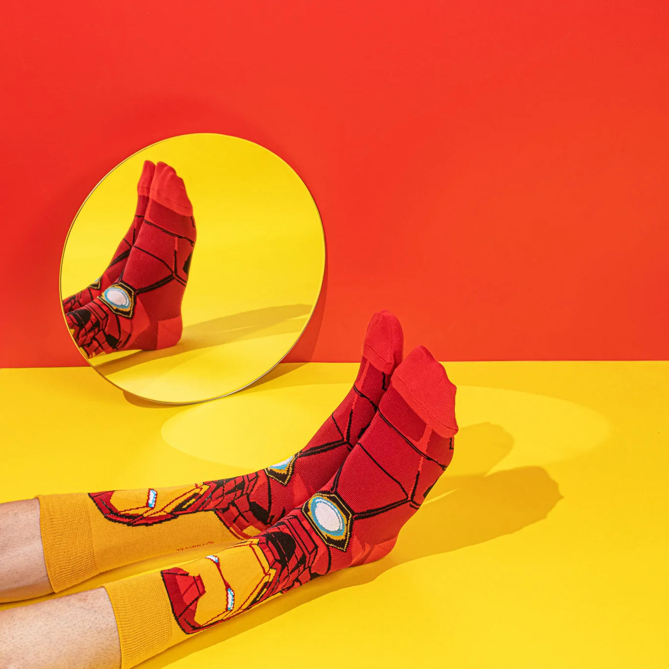 Balenzia x Marvel Character Crew & Lowcut/Ankle Length Sock for Men- "INVINCIBLE IRON MAN"Gift Pack (Pack of 2 Pairs)(Free Size) Red