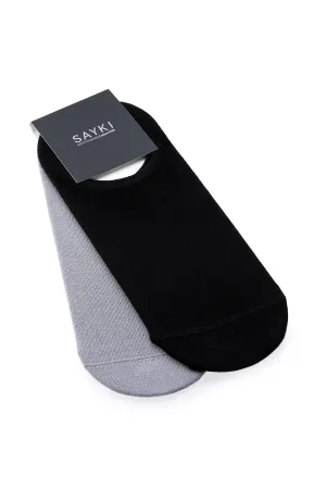 Black - Gray No Show Cotton Socks
