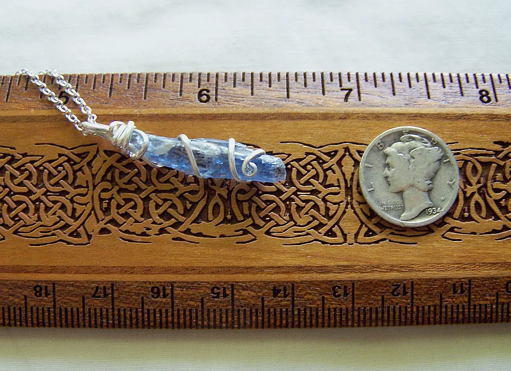 Blue Kyanite Raw Gemstone Wire Wrapped Pendant Necklace