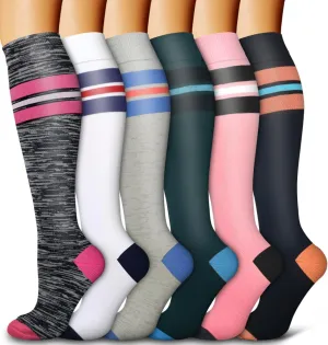 Bluemaple 6 Pack Copper Compression Socks for Women and Men Circulation-Best Support for Medical, Running,Nursing,Athletic