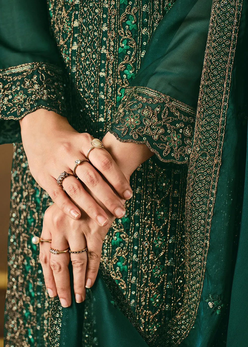 Bottle Green Two Tone Georgette Party Wear Salwar Suit