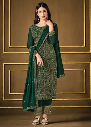 Bottle Green Two Tone Georgette Party Wear Salwar Suit
