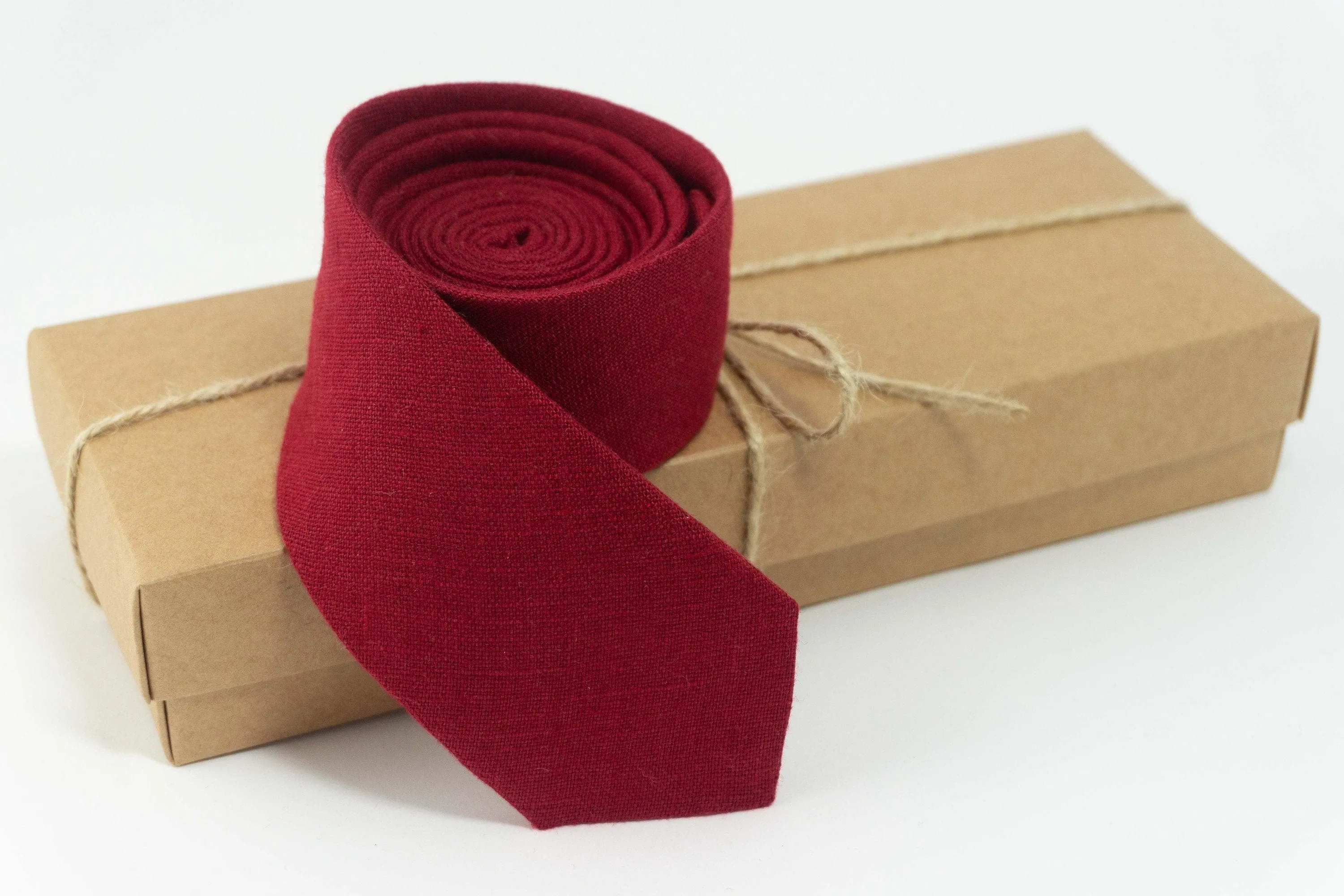 Burgundy Necktie - Men's Linen Tie for Weddings and Groomsmen