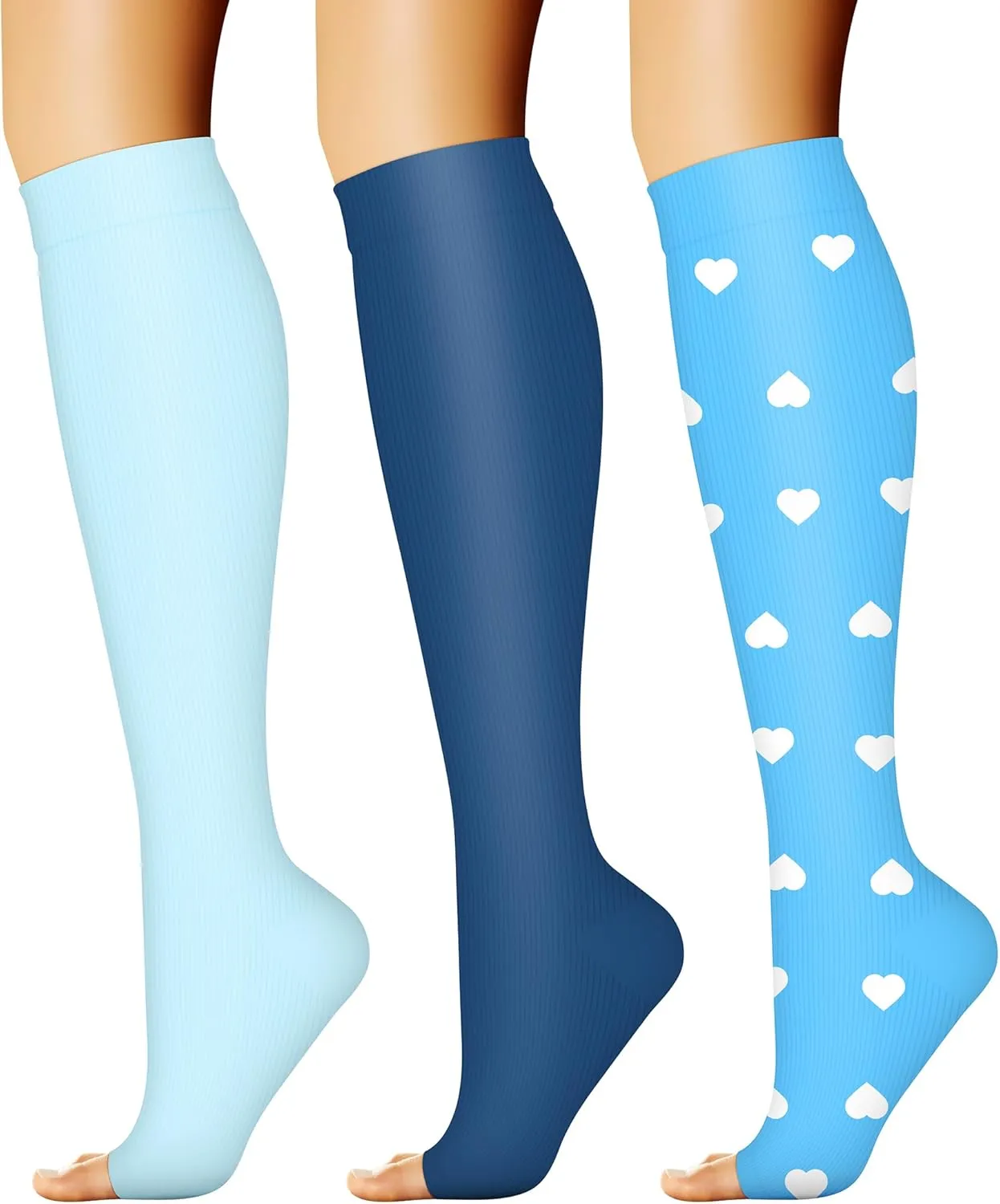 CHARMKING 3 Pairs Open Toe Compression Socks for Women & Men Circulation 15-20 mmHg is Best Support for All Day Wear