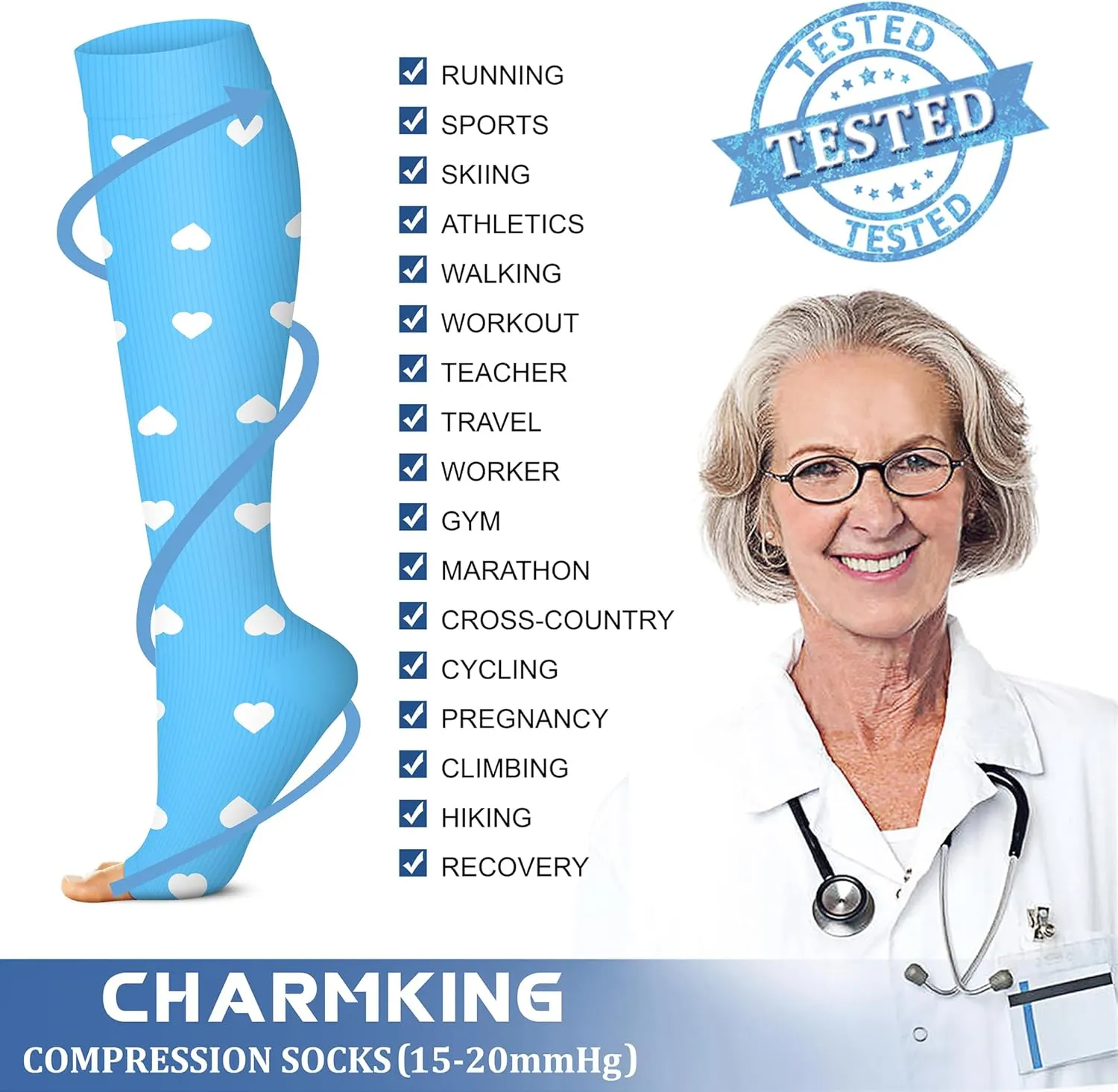 CHARMKING 3 Pairs Open Toe Compression Socks for Women & Men Circulation 15-20 mmHg is Best Support for All Day Wear