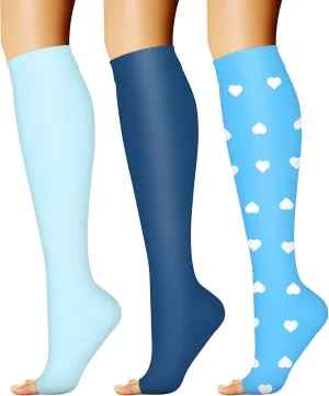 CHARMKING 3 Pairs Open Toe Compression Socks for Women & Men Circulation 15-20 mmHg is Best Support for All Day Wear