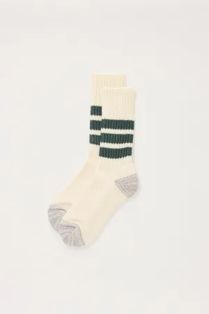 Coarse Ribbed Old School Crew Socks Dark Green