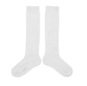 Collegien - Lightweight Openwork Knee-high Léonie Socks - Blanc Neige