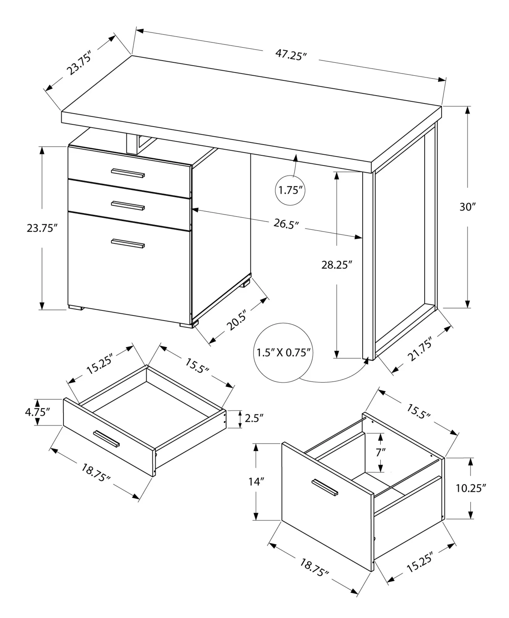 Computer Desk - 48"L / Black / Grey Top Left/Right Facing