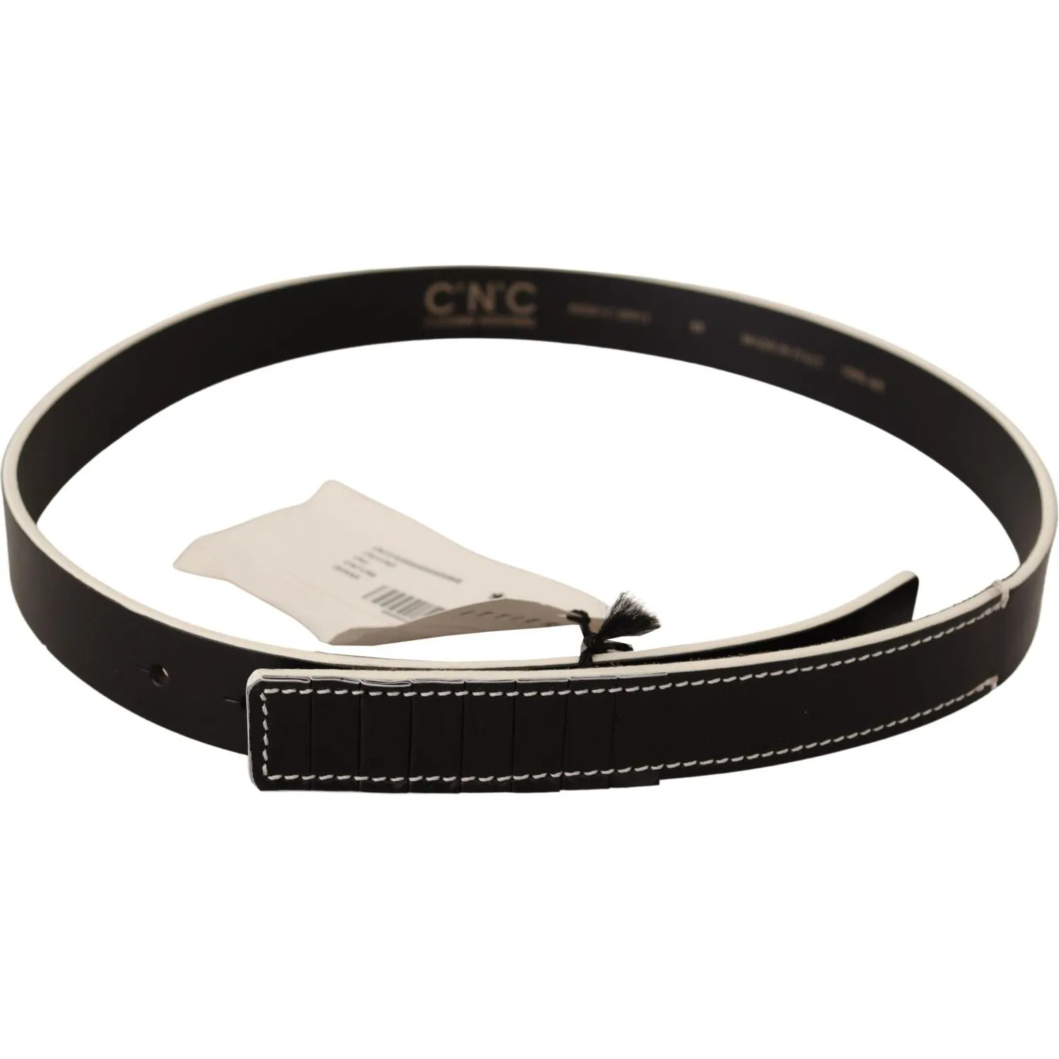 Costume National Chic Black Leather Fashion Belt with White Accents