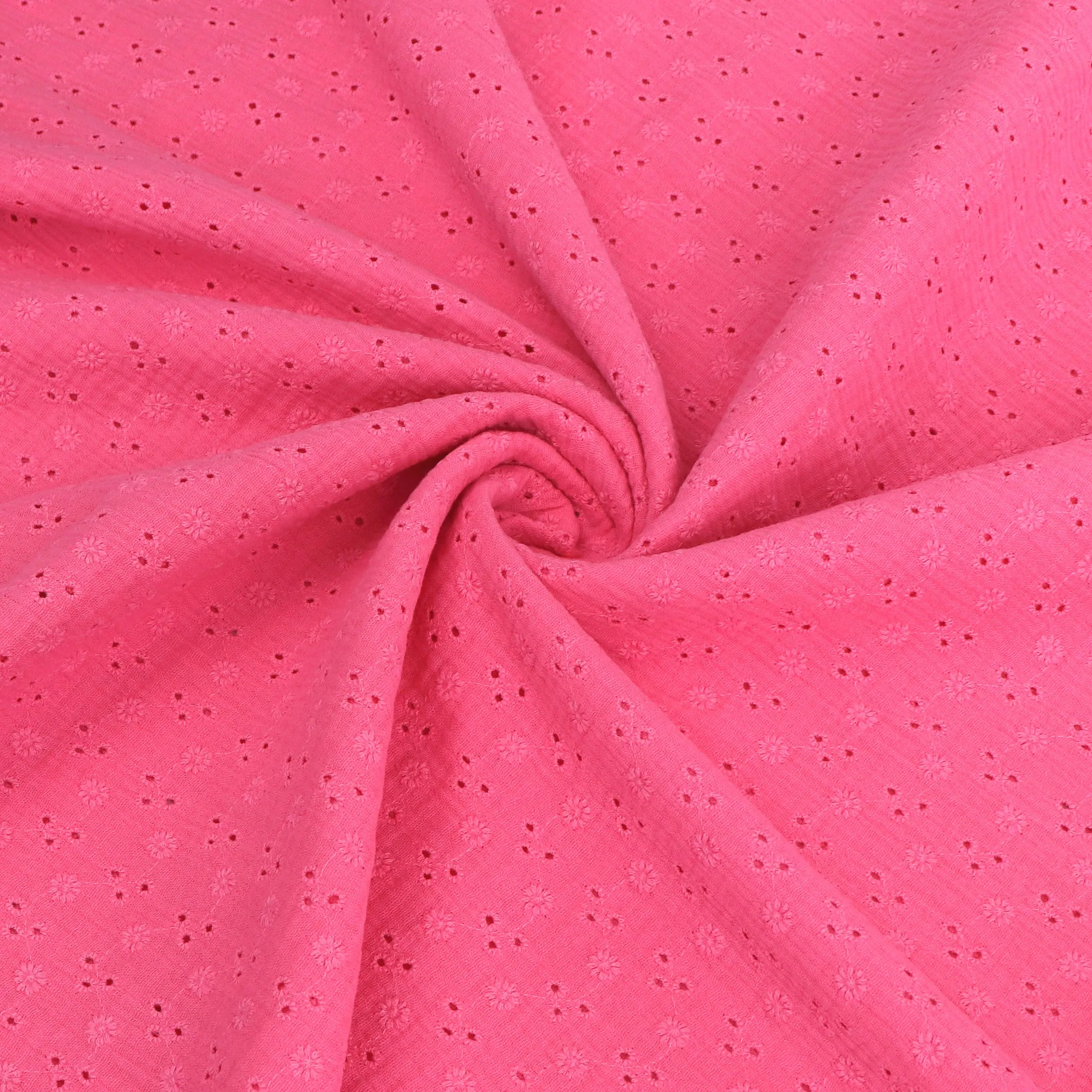 Cotton Double Gauze - Embroidered Flowers - Pink - END OF BOLT 130cm