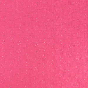 Cotton Double Gauze - Embroidered Flowers - Pink - END OF BOLT 130cm