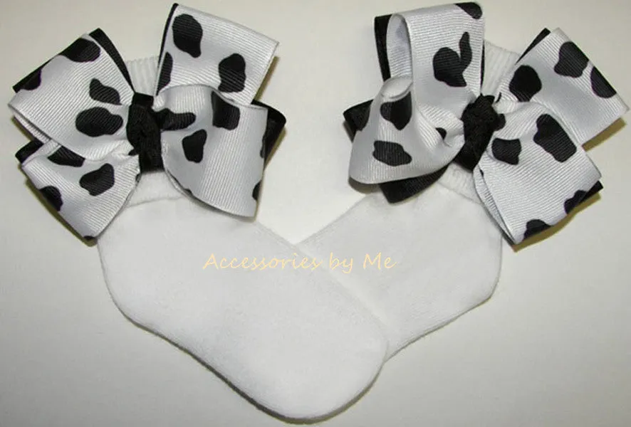 Cow Print Bow Socks
