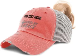 Custom Womens Ponytail Cap Saved by Grace Jesus Christian Embroidery Cotton