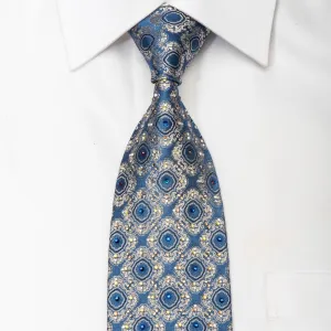 Daniel Hechter Men's Silk Necktie Golden Cartouche On Blue Sparkling With Rhinestones