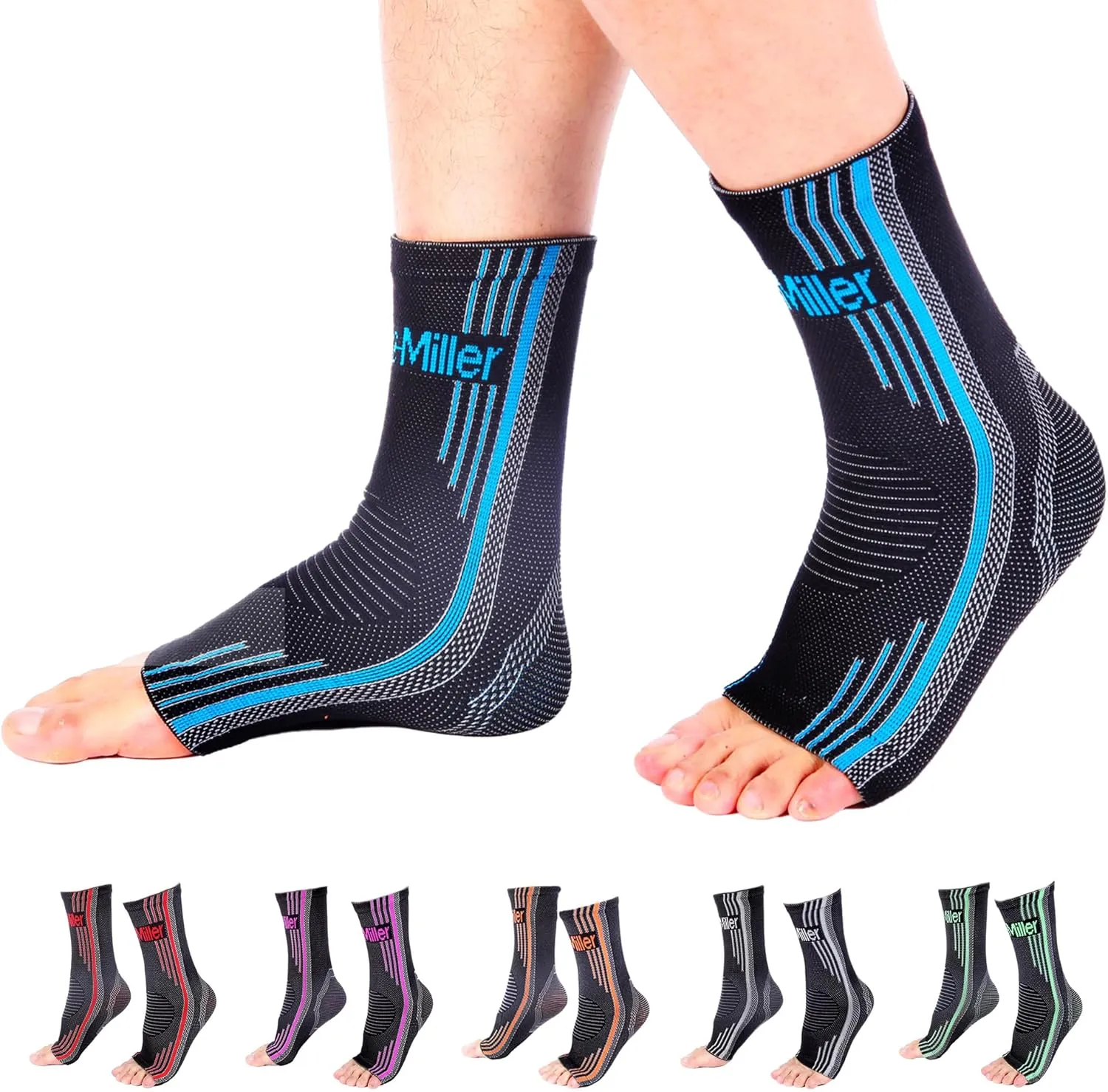 Doc Miller Ankle Compression Sleeve  Plantar Fasciitis Support, Toeless Neuropathy Socks, 20-30 mmHg, Achilles Tendonitis Relief Brace, Elastic Support for Swollen Ankles, Men & Women, 1 Pair