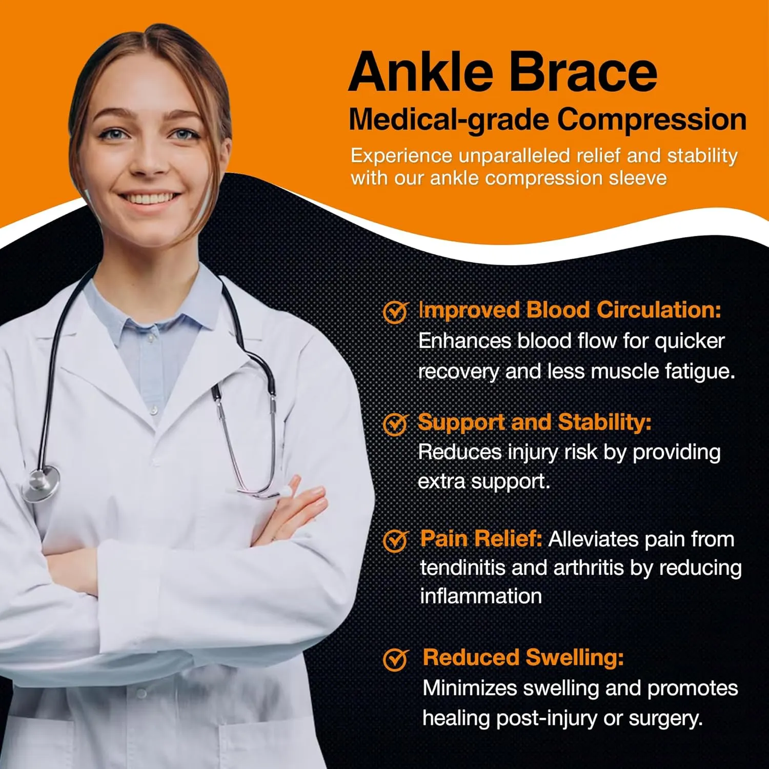 Doc Miller Ankle Compression Sleeve  Plantar Fasciitis Support, Toeless Neuropathy Socks, 20-30 mmHg, Achilles Tendonitis Relief Brace, Elastic Support for Swollen Ankles, Men & Women, 1 Pair