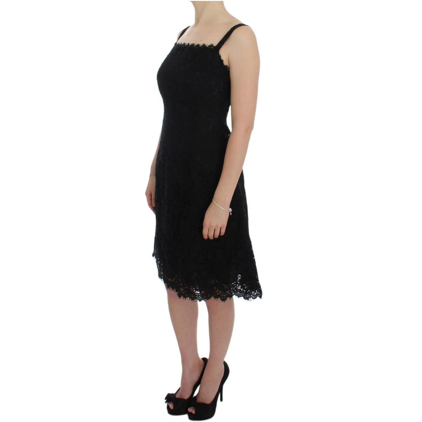 Dolce & Gabbana Elegant Black Floral Lace Knee-Length Dress