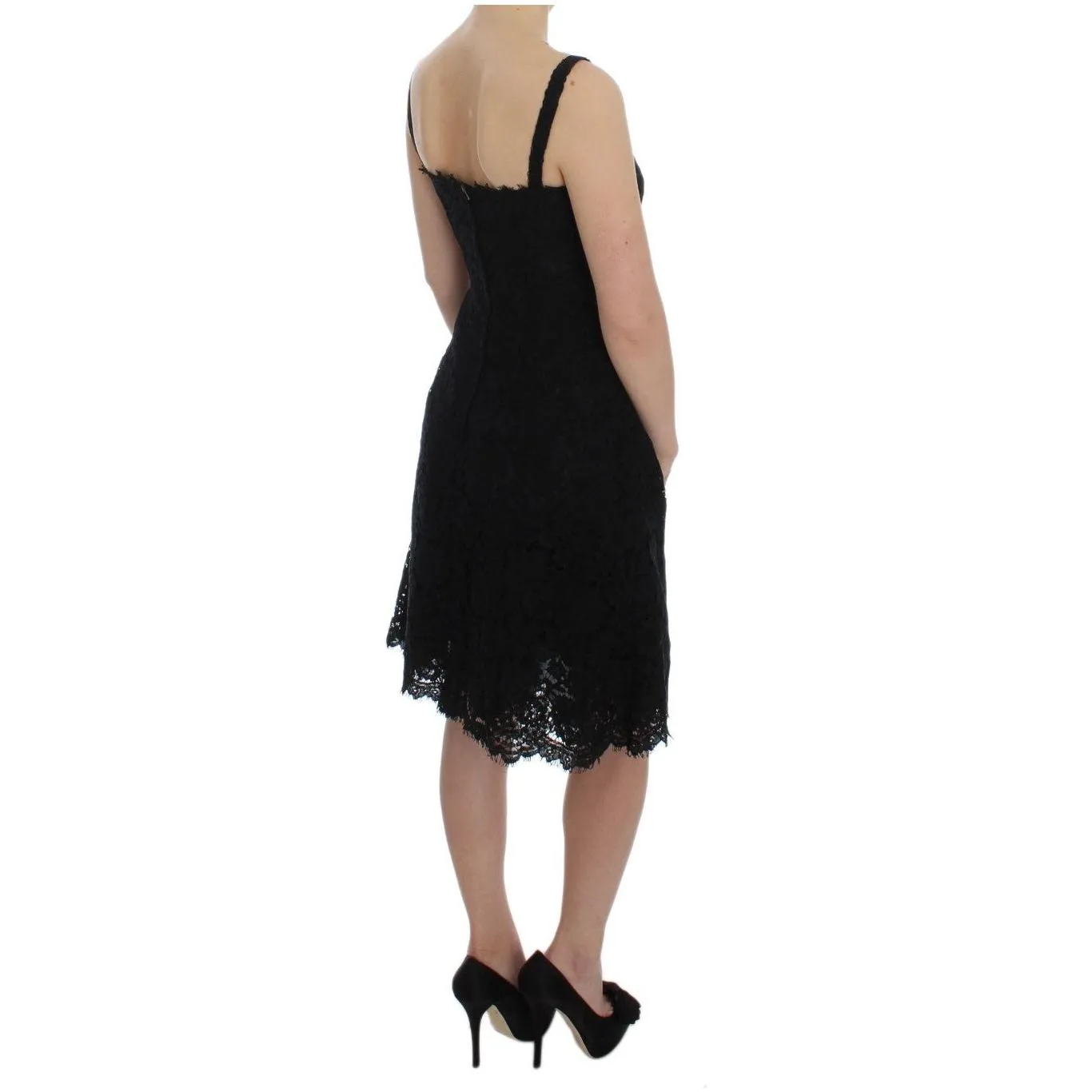 Dolce & Gabbana Elegant Black Floral Lace Knee-Length Dress