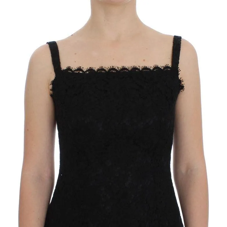 Dolce & Gabbana Elegant Black Floral Lace Knee-Length Dress