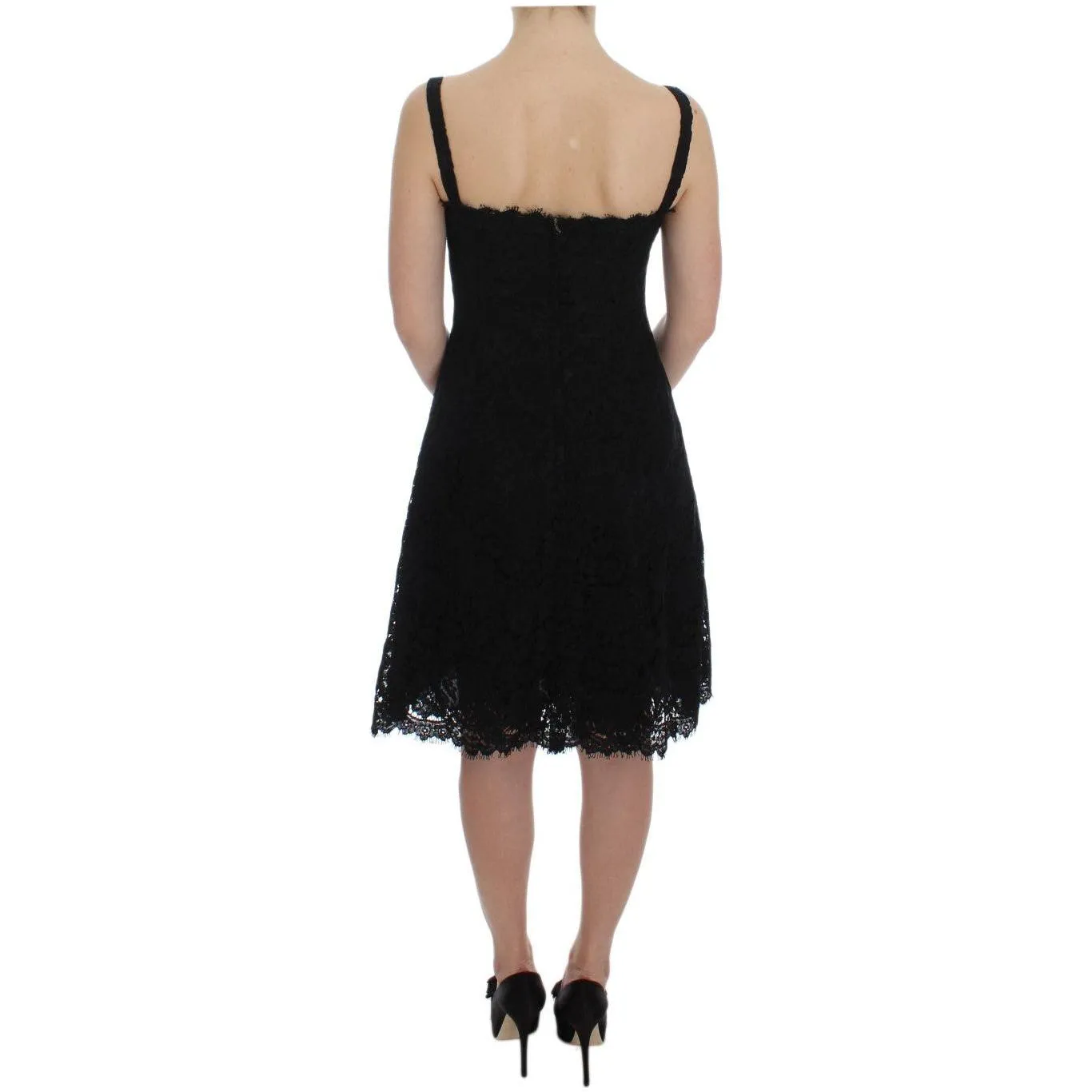 Dolce & Gabbana Elegant Black Floral Lace Knee-Length Dress