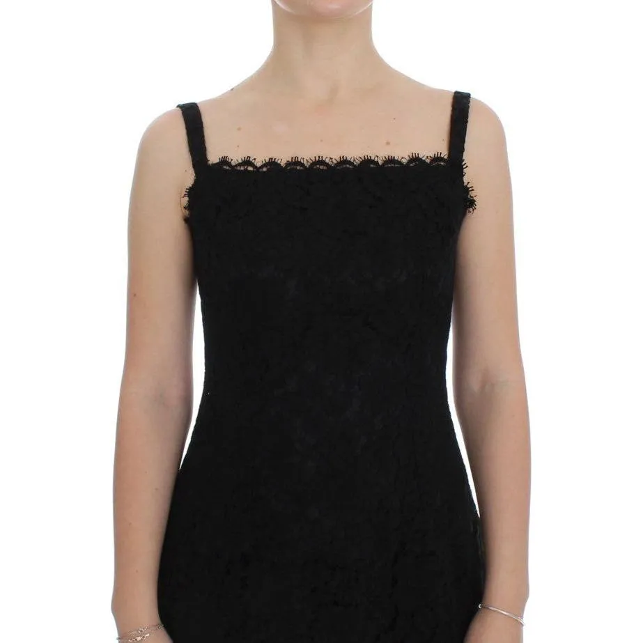 Dolce & Gabbana Elegant Black Floral Lace Knee-Length Dress