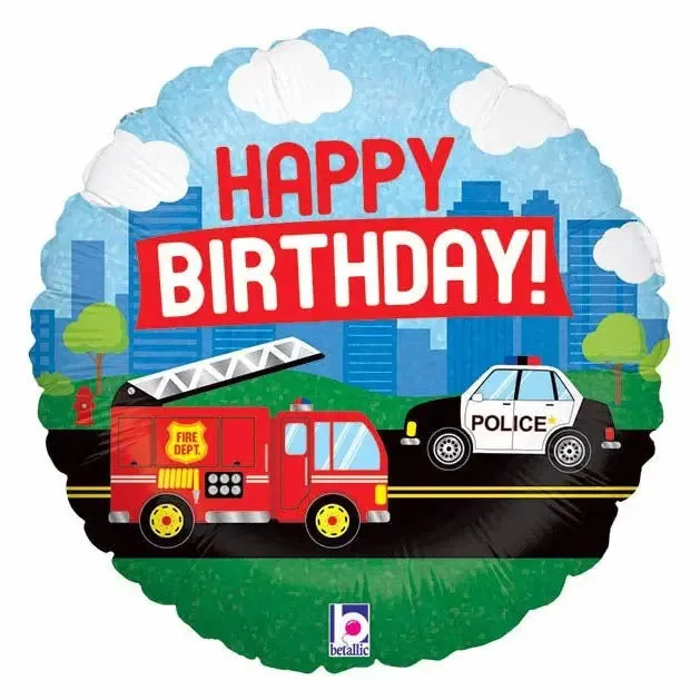 Emergency Vehicle Happy Birthday Foil Balloon